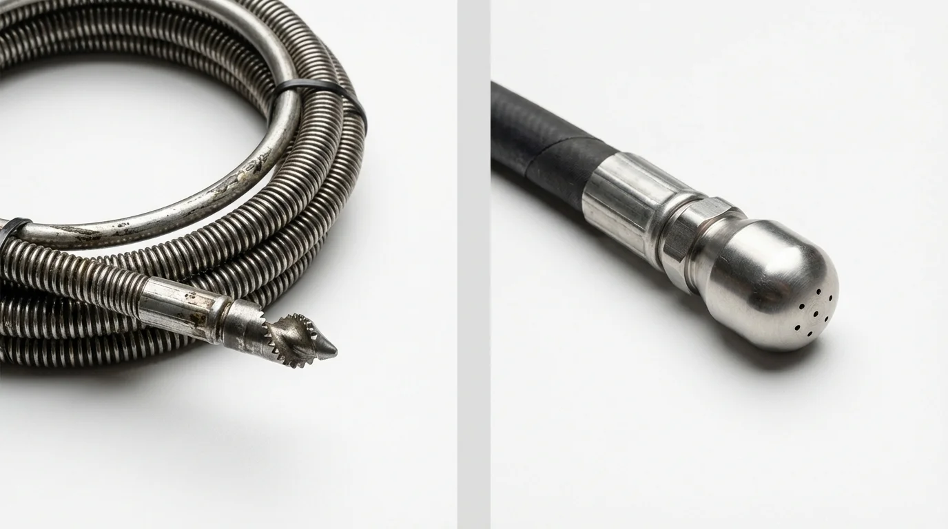 Drain snake cable and hydro jetting nozzle used for drain cleaning in Coolidge, AZ